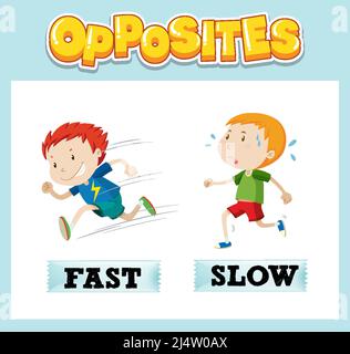 Opposite English words with fast and slow illustration Stock Vector