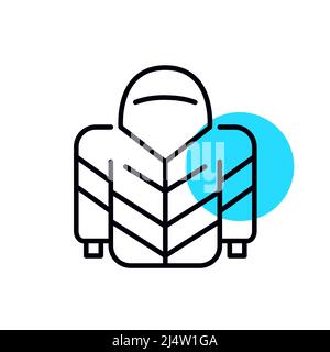 Winter puffed jacket. Recreational sports and holiday walks clothes. Pixel perfect, editable stroke geometric icon Stock Vector