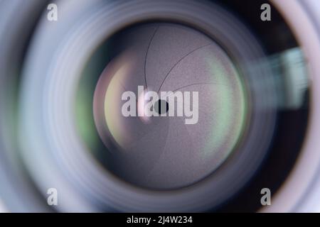Close-up shot of camera lens aperture Stock Photo