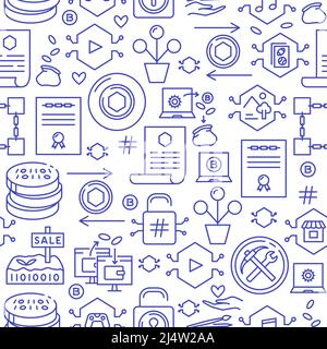 NFT token seamless pattern in line style. Virtual property and digital money symbols. Vector illustration. Stock Vector