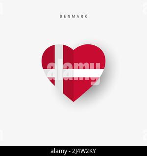 Denmark heart shaped flag. Origami paper cut Danish national banner. 3D vector illustration isolated on white with soft shadow. Stock Vector