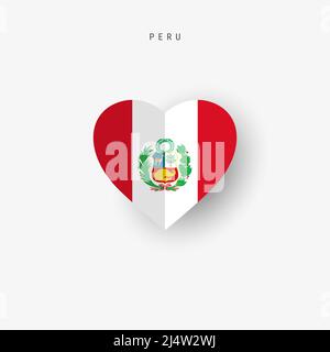 Peru heart shaped flag. Origami paper cut Peruvian national banner. 3D vector illustration isolated on white with soft shadow. Stock Vector
