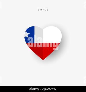 Chile heart shaped flag. Origami paper cut Chilean national banner. 3D vector illustration isolated on white with soft shadow. Stock Vector