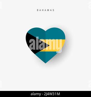 Bahamas heart shaped flag. Origami paper cut Bahamian national banner. 3D vector illustration isolated on white with soft shadow. Stock Vector