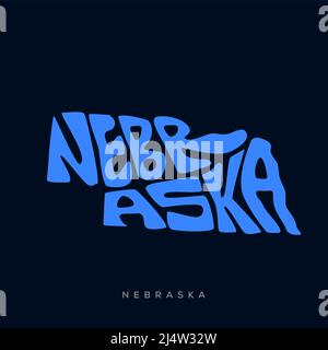 Nebraska map typography. Nebraska state map typography. Nebraska lettering. Stock Vector