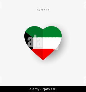 Kuwait heart shaped flag. Origami paper cut Kuwaiti national banner. 3D vector illustration isolated on white with soft shadow. Stock Vector
