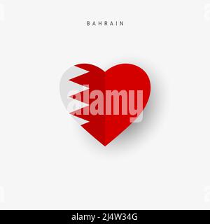 Bahrain heart shaped flag. Origami paper cut Bahraini national banner. 3D vector illustration isolated on white with soft shadow. Stock Vector