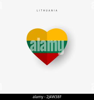 Lithuania heart shaped flag. Origami paper cut Lithuanian national banner. 3D vector illustration isolated on white with soft shadow. Stock Vector