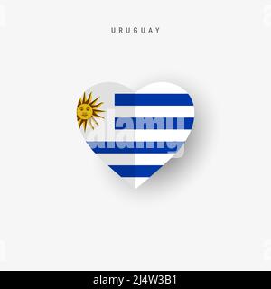 Uruguay heart shaped flag. Origami paper cut Uruguayan national banner. 3D vector illustration isolated on white with soft shadow. Stock Vector