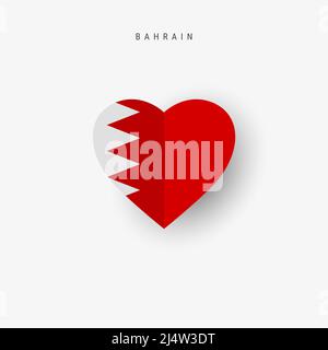 Bahrain heart shaped flag. Origami paper cut Bahraini national banner. 3D vector illustration isolated on white with soft shadow. Stock Vector
