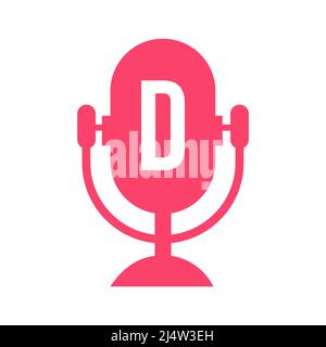 Podcast Radio Logo On Letter D Design Using Microphone Template. Dj Music, Podcast Logo Design, Mix Audio Broadcast Vector Stock Vector
