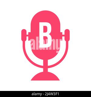 Podcast Radio Logo On Letter B Design Using Microphone Template. Dj Music, Podcast Logo Design, Mix Audio Broadcast Vector Stock Vector