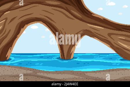 Sea cave background in cartoon style illustration Stock Vector