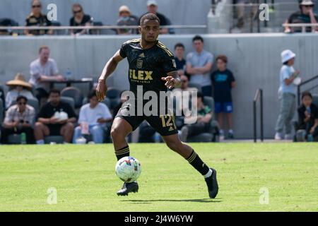 Los Angeles FC defender Diego Palacios (12) during a MLS match against the Sporting Kansas City, Sunday, April 17, 2022, at the Banc of California Sta Stock Photo