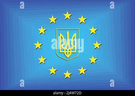 Flag of Europe with coat of arms of Ukraine - Illustration,  European Union Gradient Flag Stock Vector