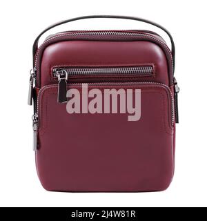 Classic brown leather mens bag on a white background. Accessory concept Stock Photo