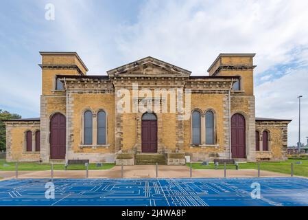 The 1877 built Pump House at Carrington beside the Hunter River near Newcastle, Australia is designed to a Victorian Academic Classical style Stock Photo