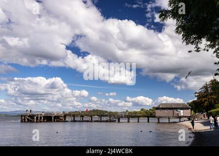 Wooden pier at Luss on Loch Lomond, Scotland Stock Photo