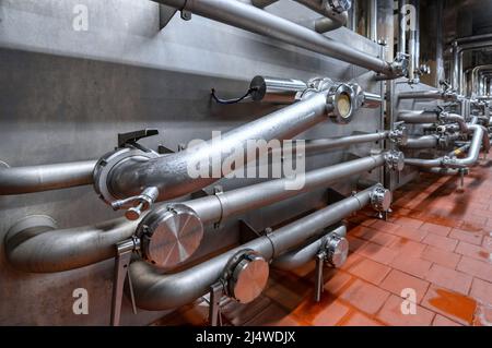 Heavy duty steel pipelines for pumping liquids. Stock Photo