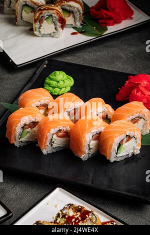 Philadelphia sushi rolls with smoked salmon