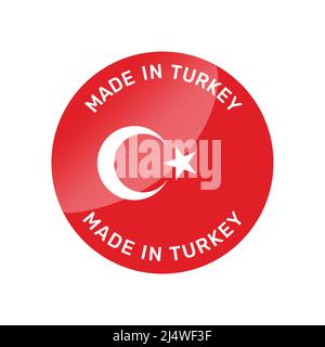 Made in Turkey colorful vector badge. Label sticker with Turkish flag. Stock Vector