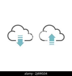 Cloud and arrow up and down black vector icon. Upload and download storage data filled symbols. Stock Vector