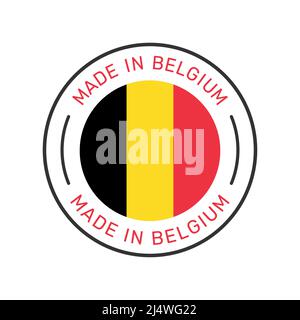 Made in Belgium colorful vector badge. Label sticker with Belgian flag. Stock Vector