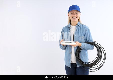 Concept of occupation, young woman on white background Stock Photo