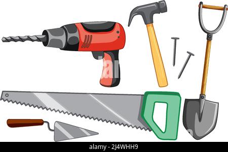 Set of construction site objects illustration Stock Vector