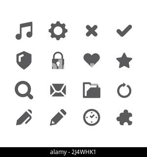 Web symbols, padlock, envelope and search icons. Pen and pencil, file folder website icon set. Stock Vector