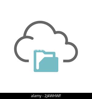 Cloud and file folder black vector icon. Data storage filled and outlined symbol. Stock Vector