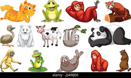 Wild animals on white background illustration Stock Vector