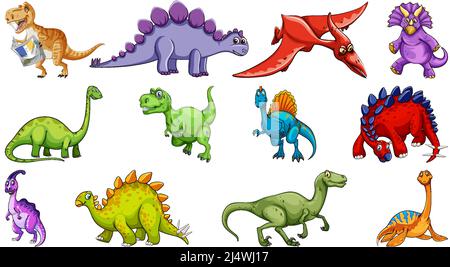 Many dinosaurs on white background illustration Stock Vector