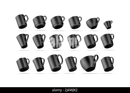 Blank black ceramic mug mock up, different types, no gravity Stock Photo