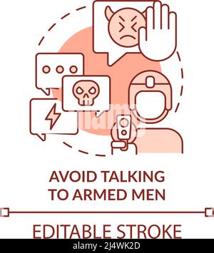 Avoid talking to armed men terracotta concept icon Stock Vector