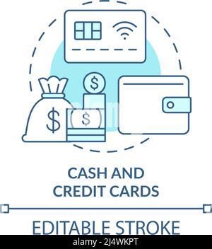 Cash and credit cards turquoise concept icon Stock Vector