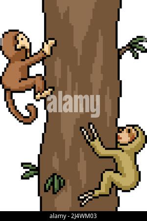 pixel art of monkey sloth race Stock Vector