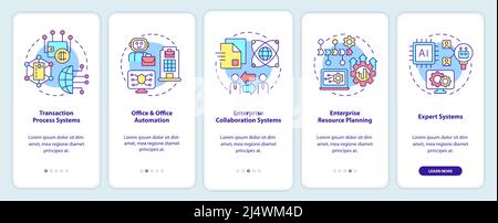 Information systems types onboarding mobile app screen Stock Vector