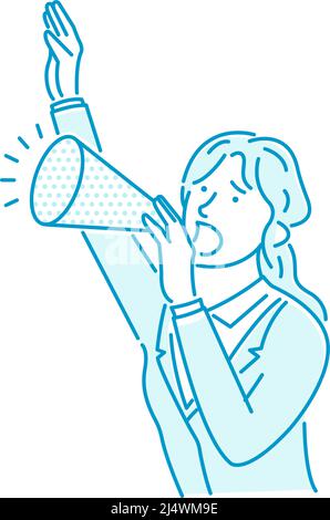 Vector illustration of a young businesswoman making a loud voice using a megaphone Stock Vector