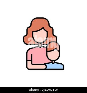 Mom and son vector icon. flat color sign for mobile concept and web design. Mother and child holds hands flat color icon. Family people symbol, logo i Stock Vector