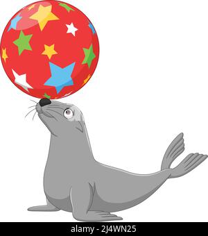 Cartoon circus seal playing a ball Stock Vector