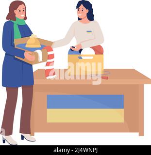 Woman donating clothing to Ukraine semi flat color vector characters Stock Vector