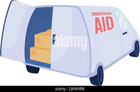 Truck with humanitarian aid semi flat color vector object Stock Vector