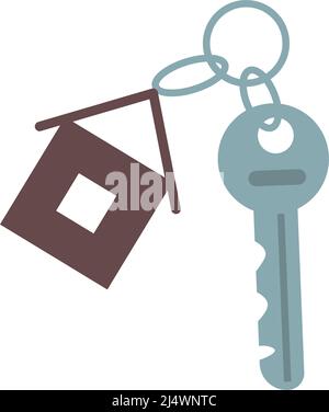 Key icon with keychain, flat color illustration. Vector isolated on a ...