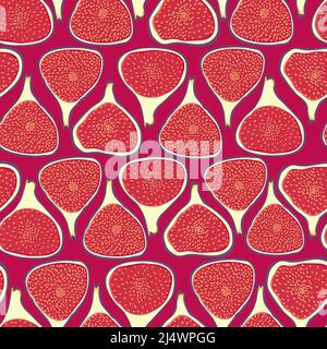 Vector seamless pattern with slised figs. Exotic fruits hand drawn background in doodle style. Stock Vector