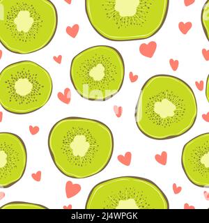 Seamless pattern fruit kiwi on white background, Vector backdrop. Kiwi slice Stock Vector