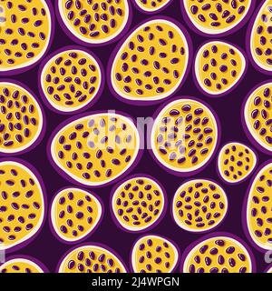 Passion fruits hand drawn vector seamless pattern. Vector fruit background. Stock Vector