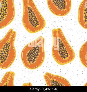 Papaya hand drawn seamless pattern in doodle style. Trendy vector illustrated pattern. Hawaiian fruits. Stock Vector