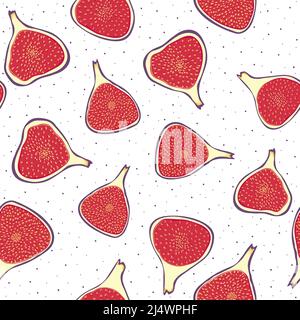 Vector seamless pattern with slised figs. Exotic fruits hand drawn background in doodle style. Stock Vector