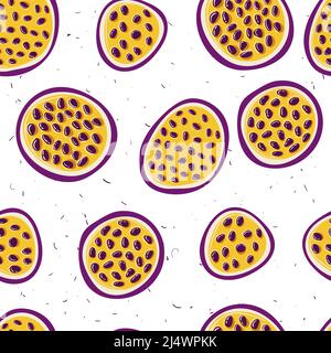 Passion fruits hand drawn vector seamless pattern. Vector fruit background. Stock Vector